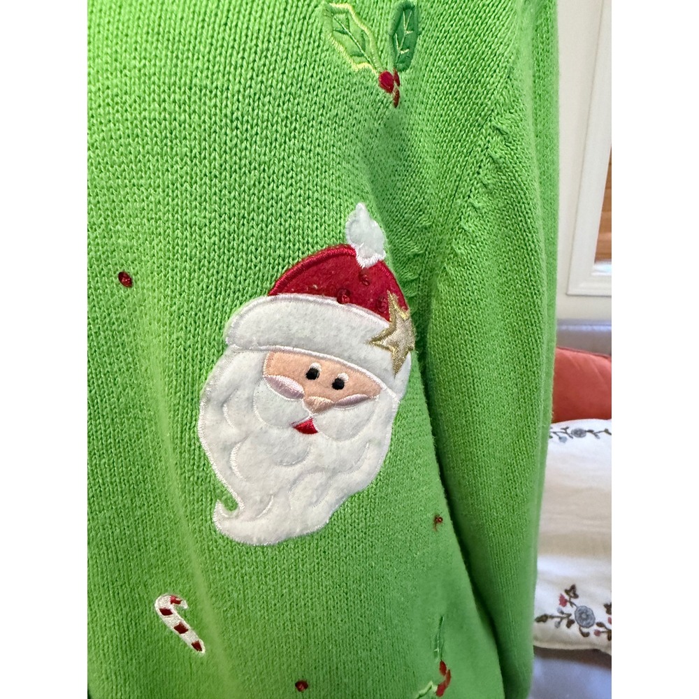 90s/Y2K Christmas Santa Cardigan Sweater Green 3X - Picture 2 of 7
